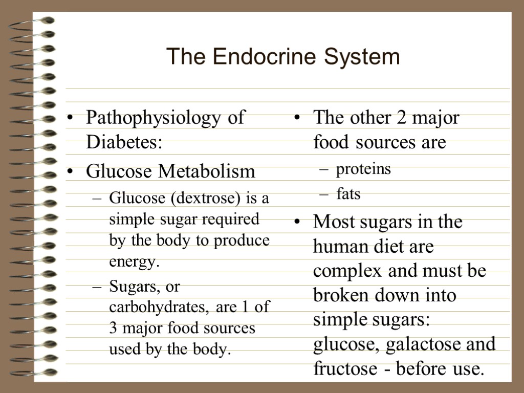 The Endocrine System Pathophysiology of Diabetes: Glucose Metabolism Glucose (dextrose) is a simple sugar